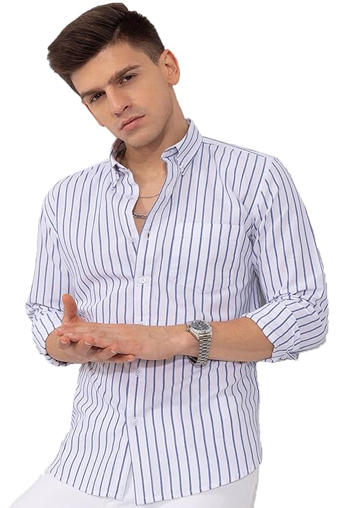 U TURN Men's Casual Printed Striped Stylish Latest Formal Shirt for Men