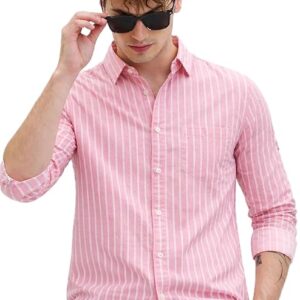 U TURN Men's Casual Printed Striped Stylish Latest Formal Shirt for Men