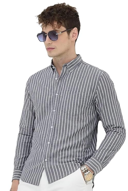 U TURN Men's Casual Printed Striped Stylish Latest Formal Shirt for Men